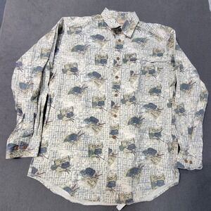 Woolrich Shirt Men Large Blue Green Fishing Button Down Long Sleeve Made in USA